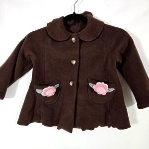Mack & CO Girls Brown Fleece Jacket With Felt Fleece Flowers | Size 4T